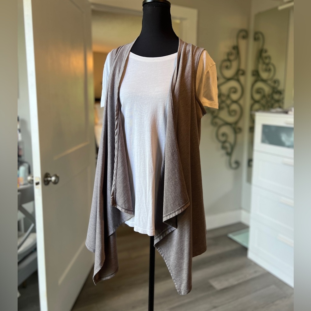 Lavender Open-Front Waterfall Drape Cardigan Vest by Olivia Sky, Large